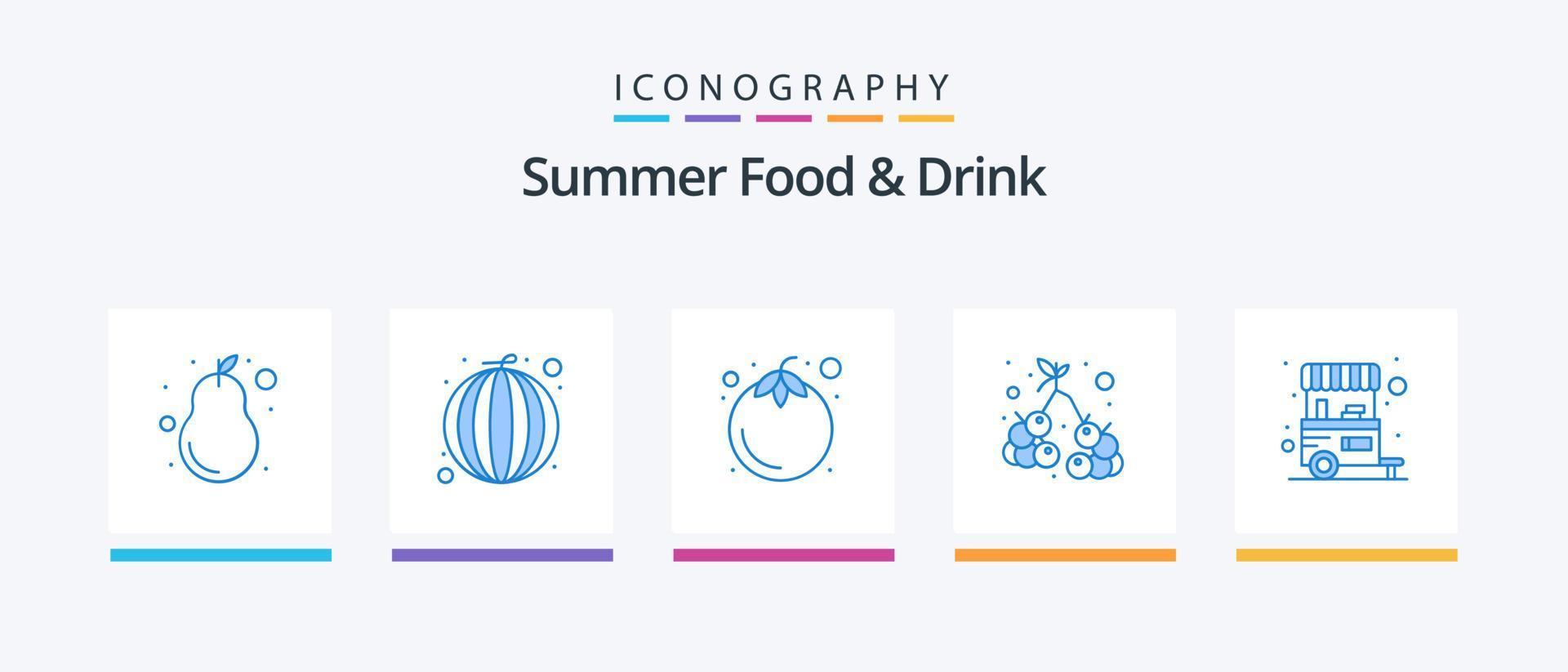 Sommer essen und trinken blau 5 Icon Pack inklusive Garküche. Wein. Mangostan. Gemüse. Früchte. kreatives Symboldesign vektor