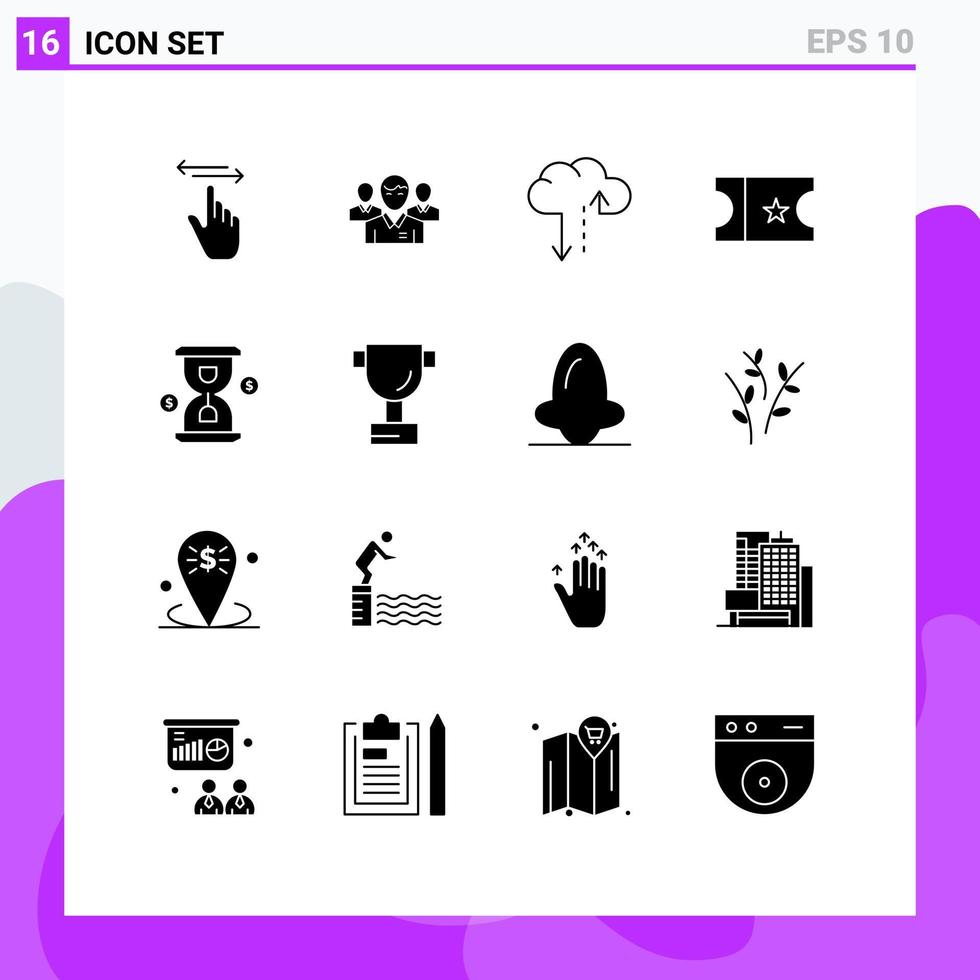 uppsättning av 16 kommersiell fast glyfer packa för glas film verkställande trafik moln redigerbar vektor design element