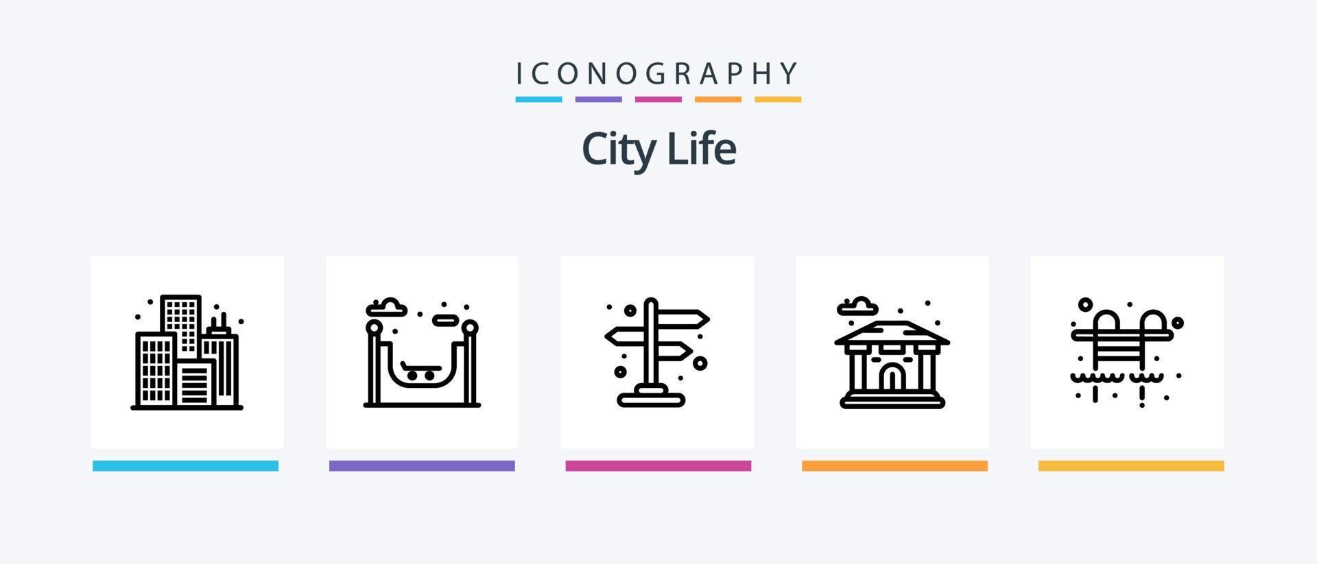 City Life Line 5 Icon Pack inkl. Karte. Kneipe. Leben. Handy, Mobiltelefon. kreatives Symboldesign vektor