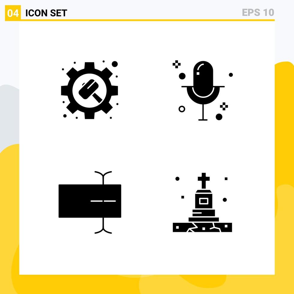 användare gränssnitt packa av 4 grundläggande fast glyfer av redskap fält inställningar mikrofon död redigerbar vektor design element
