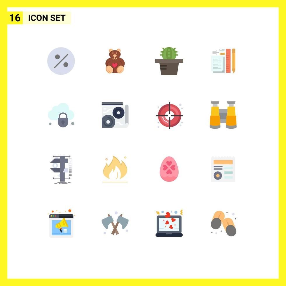 16 universelle flache Farbschilder Symbole der Kartensperre stationärer Cloud-Pin editierbares Paket kreativer Vektordesign-Elemente vektor