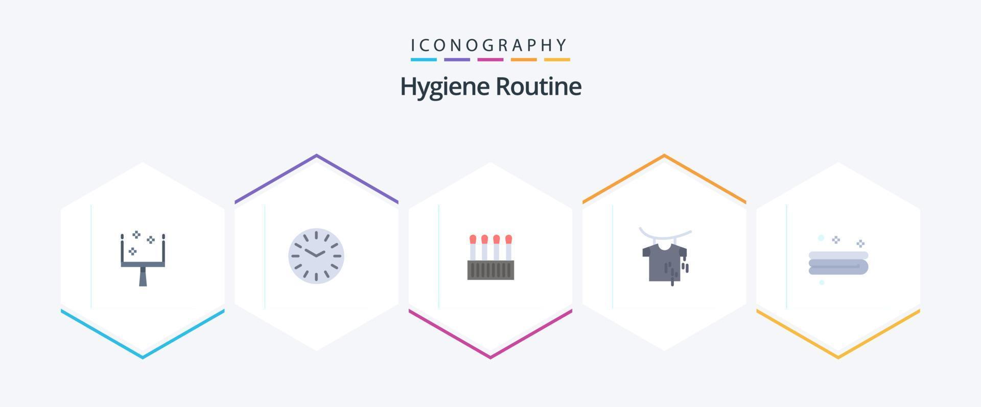 hygien rutin- 25 platt ikon packa Inklusive . handduk. kosmetisk. rengöring. hängande vektor