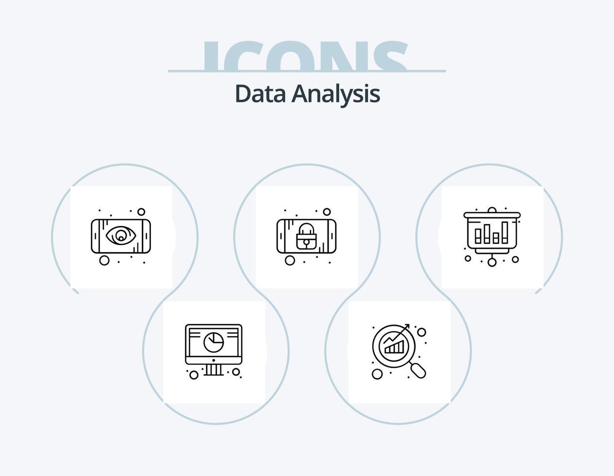 Datenanalyse-Line-Icon-Pack 5 Icon-Design. Geschäft. Benutzer. Graph. Fokus. Datenbank vektor