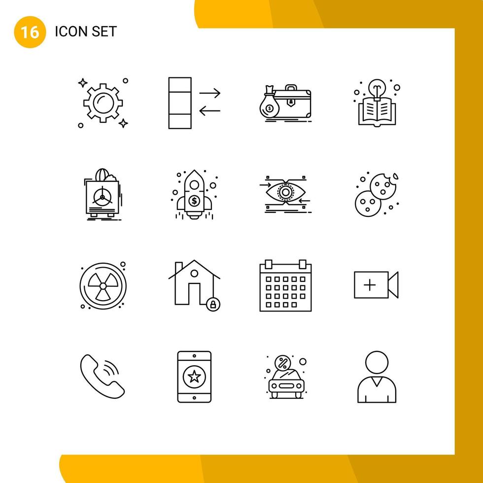 satz von 16 modernen ui-symbolen symbolzeichen für zerbrechliche glühbirnengeschäft lichtbuch editierbare vektordesignelemente vektor