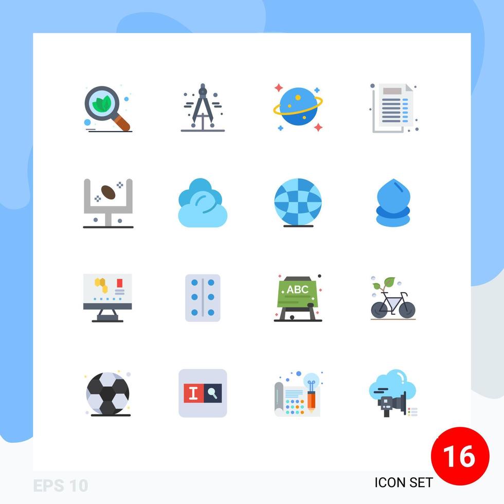 mobil gränssnitt platt Färg uppsättning av 16 piktogram av klimat mål Plats fotboll amerikan redigerbar packa av kreativ vektor design element