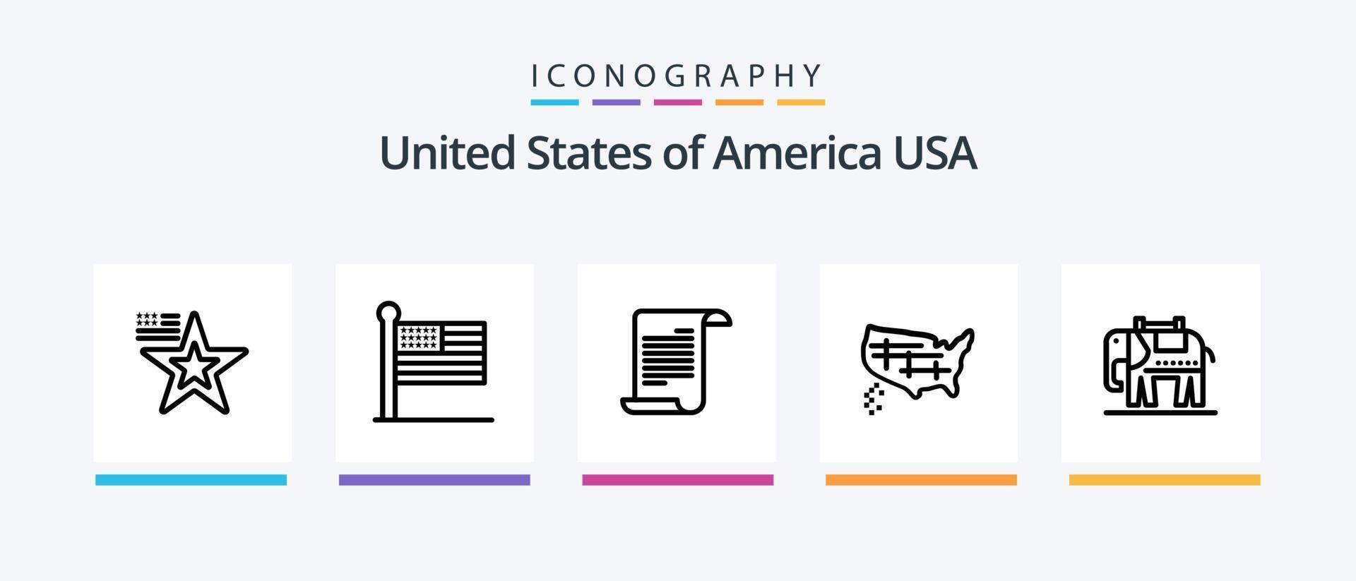 USA linje 5 ikon packa Inklusive usa. ringa. te. boll. fest dekoration. kreativ ikoner design vektor