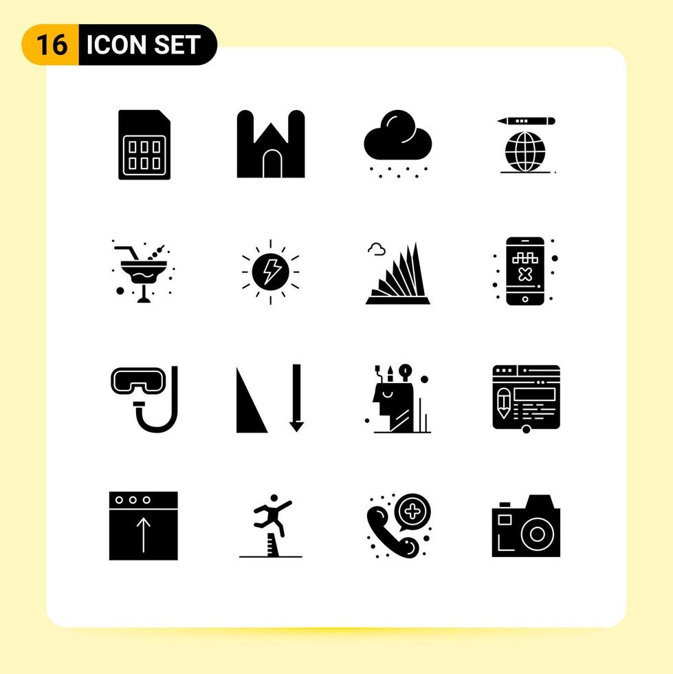 Stock Vector Icon Pack mit 16 Linienzeichen und Symbolen für Romantik Bleistiftfestung Bildung Globus Wetter editierbare Vektordesign-Elemente