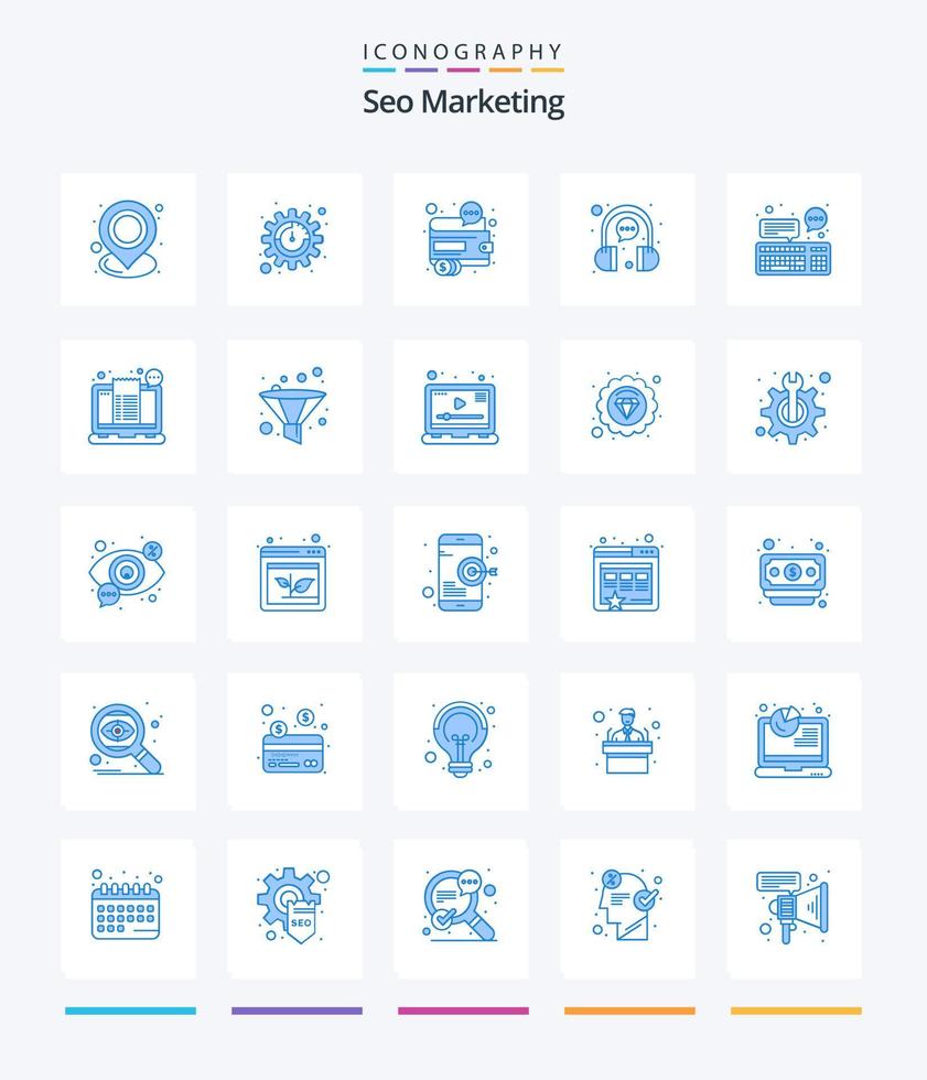 kreativ seo marknadsföring 25 blå ikon packa sådan som hörlurar. chatt. företag. bubbla. seo vektor