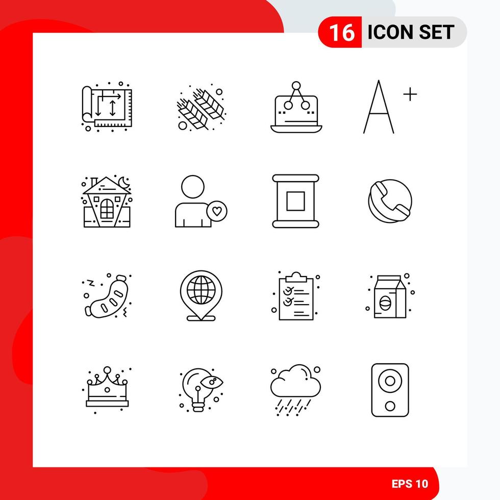 moderner Satz von 16 Umrissen und Symbolen wie Schloss Schriftart Indien Plattform Marketing editierbare Vektordesign-Elemente vektor