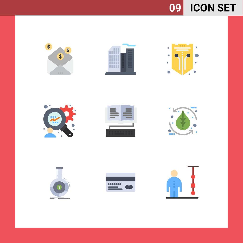 uppsättning av 9 modern ui ikoner symboler tecken för kunskap bok internet finansiera analys webb redigerbar vektor design element