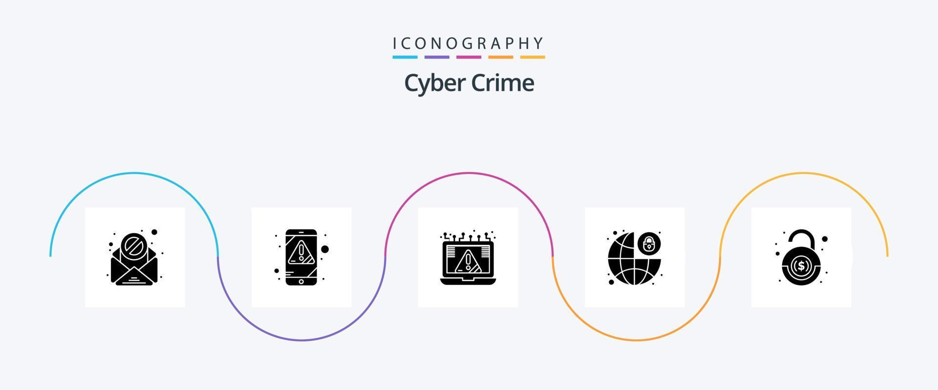 Cyber-Kriminalität Glyphe 5 Icon Pack inklusive . Vorhängeschloss. Verbrechen. sperren. vektor