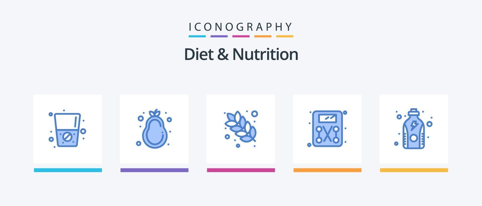 Diät und Ernährung blau 5 Icon Pack inklusive Protein. Fitness. Essen. Diät. Skala. kreatives Symboldesign vektor