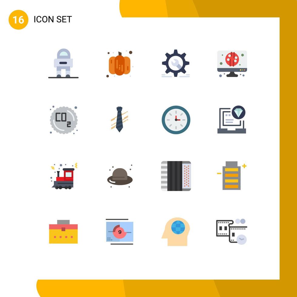 uppsättning av 16 vektor platt färger på rutnät för förorening co kugge ekonomi digital redigerbar packa av kreativ vektor design element