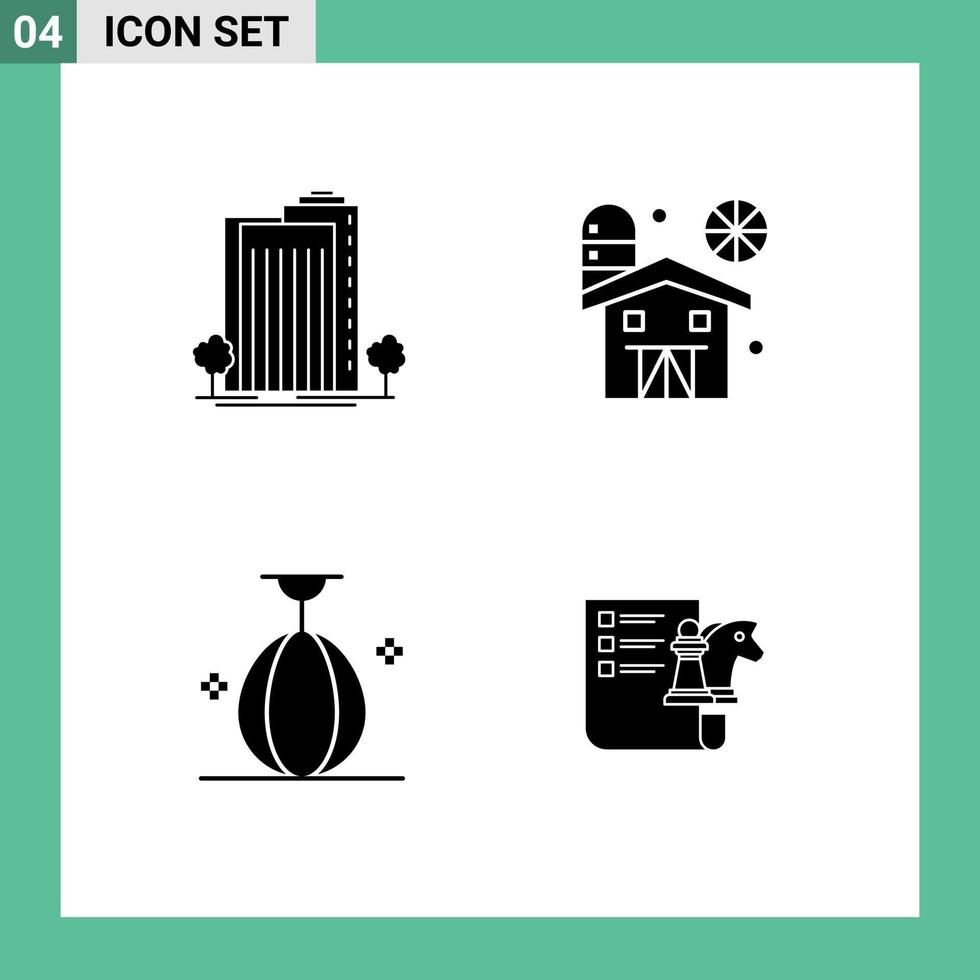 4 kreativ ikoner modern tecken och symboler av byggnad väska stad ladugård små redigerbar vektor design element