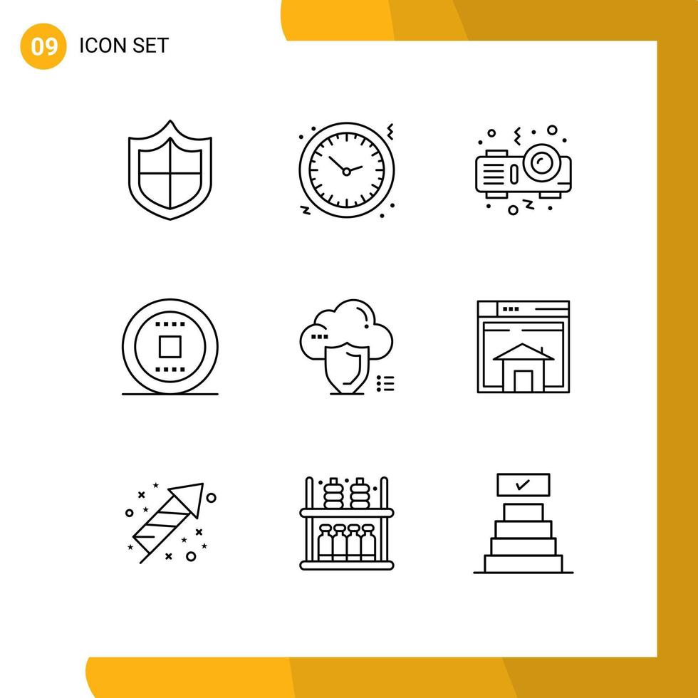 9 kreativ ikoner modern tecken och symboler av skydda moln projektor Spår media redigerbar vektor design element