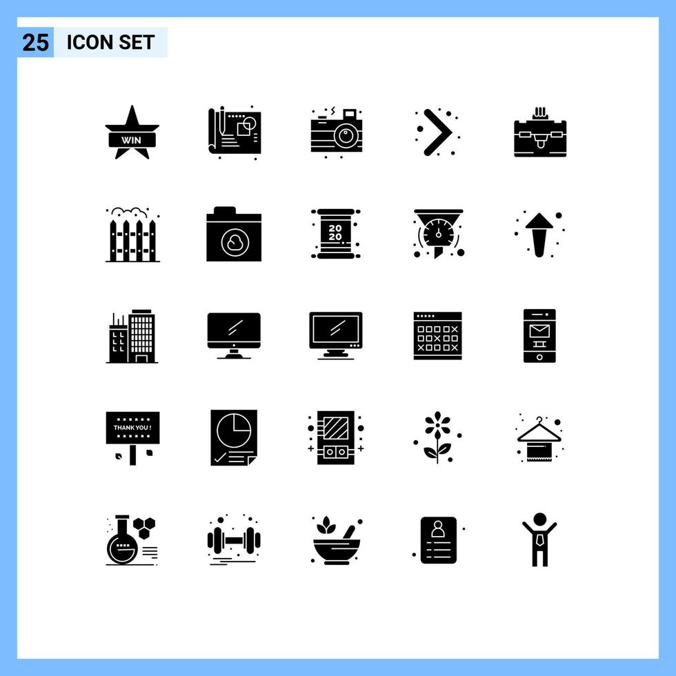moderner Satz von 25 soliden Glyphen und Symbolen wie bearbeitbare Vektordesign-Elemente für die Navigation von Touristenfeiern zu Hause vektor