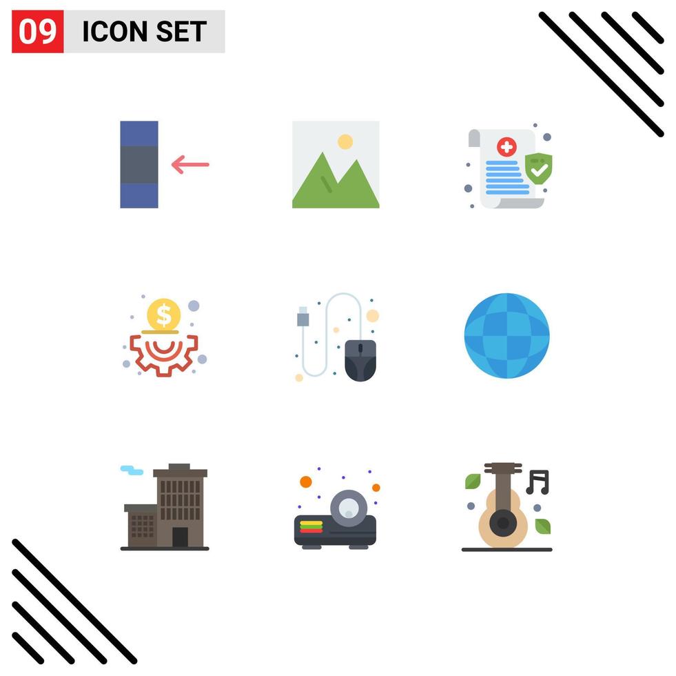 mobile schnittstelle flacher farbsatz von 9 piktogrammen von bearbeitbaren vektorgestaltungselementen des scrollcomputers medizinisches managementgeschäft vektor