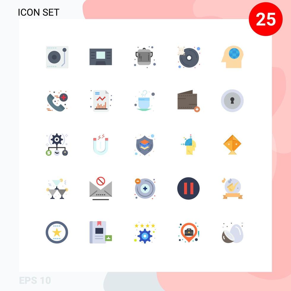 25 användare gränssnitt platt Färg packa av modern tecken och symboler av nödsituation huvud redskap global server redigerbar vektor design element