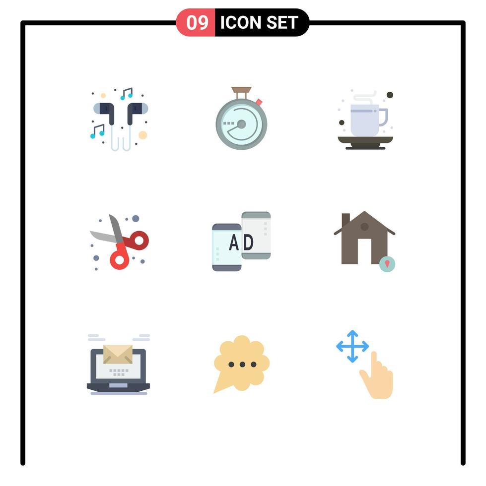 uppsättning av 9 modern ui ikoner symboler tecken för scissor skära plats tillbaka till skola dryck redigerbar vektor design element