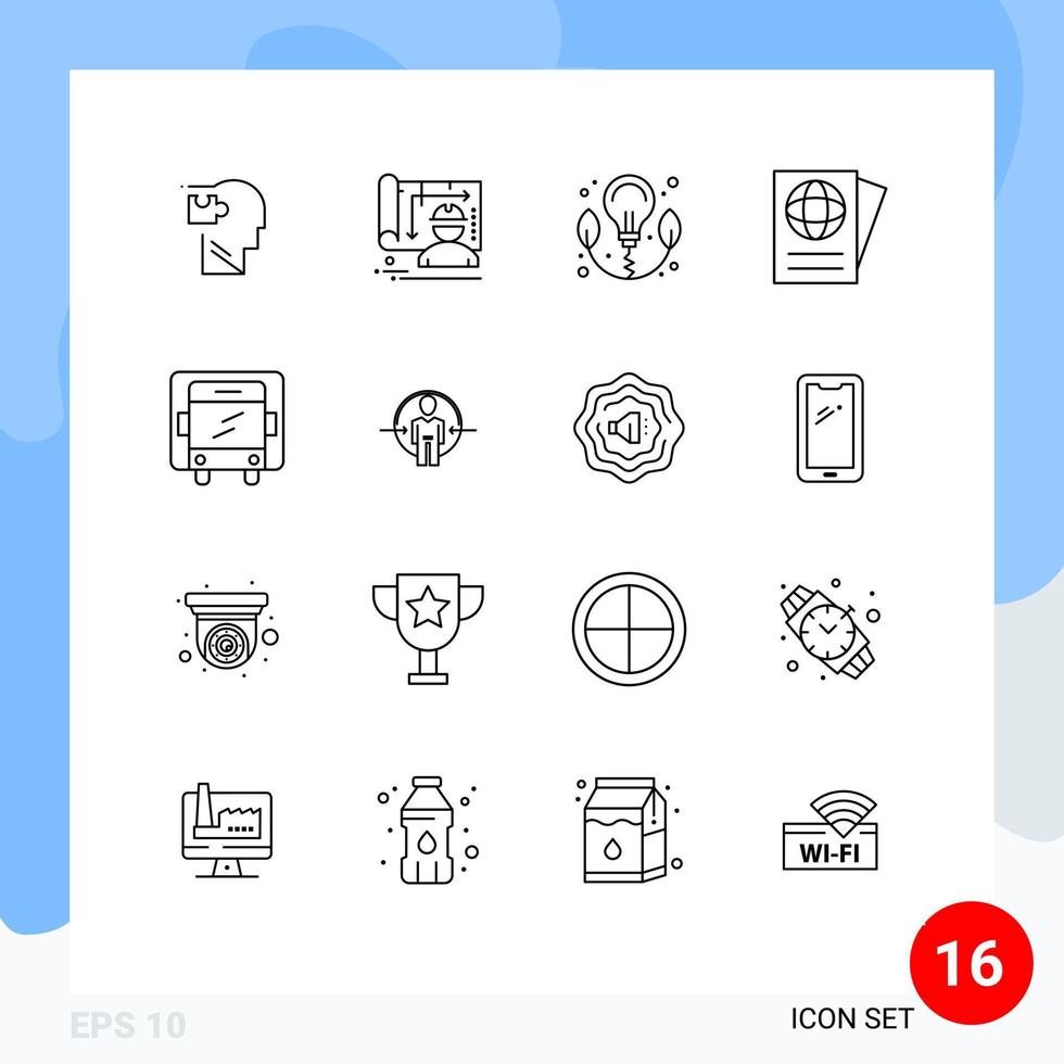16 Benutzeroberflächen-Gliederungspaket mit modernen Zeichen und Symbolen von LKW-Lieferingenieur-Reisedokumenten, editierbare Vektordesign-Elemente vektor