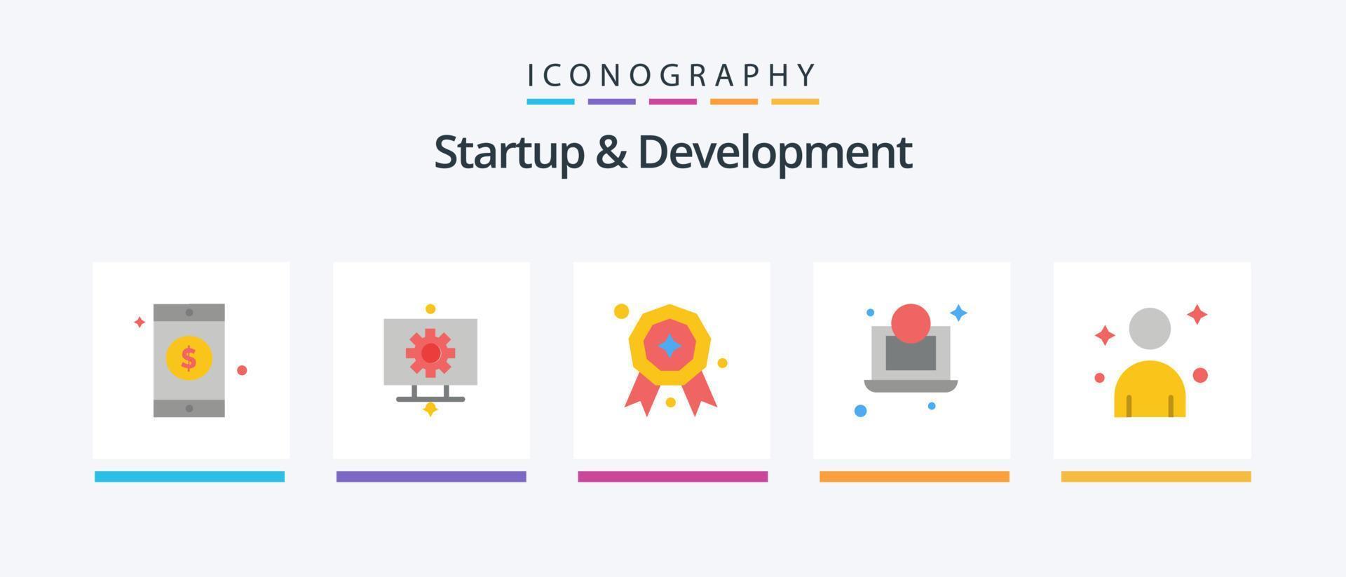 börja och utveckling platt 5 ikon packa Inklusive . person. stjärna. man. pengar. kreativ ikoner design vektor