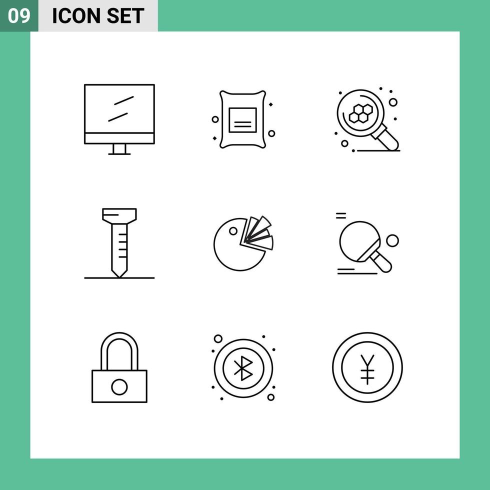 universell ikon symboler grupp av 9 modern konturer av racket presentation molekyl Diagram spika redigerbar vektor design element