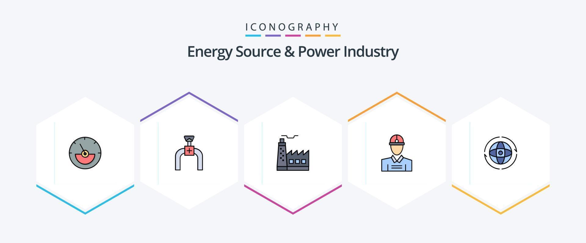 energi källa och kraft industri 25 fylld linje ikon packa Inklusive värld. arbete. byggnad. arbetstagare. konstruktion vektor