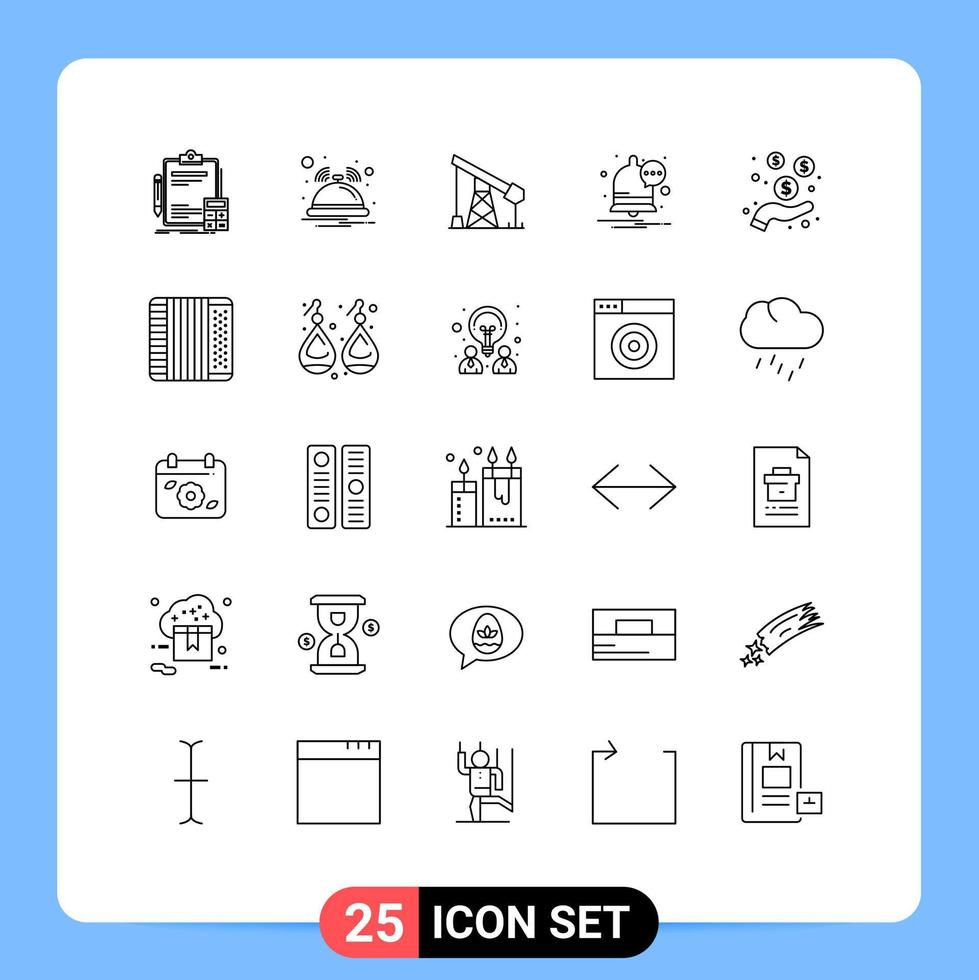 satz von 25 modernen ui-symbolen symbole zeichen für handbenachrichtigungsdienst nachricht gas editierbare vektordesignelemente vektor