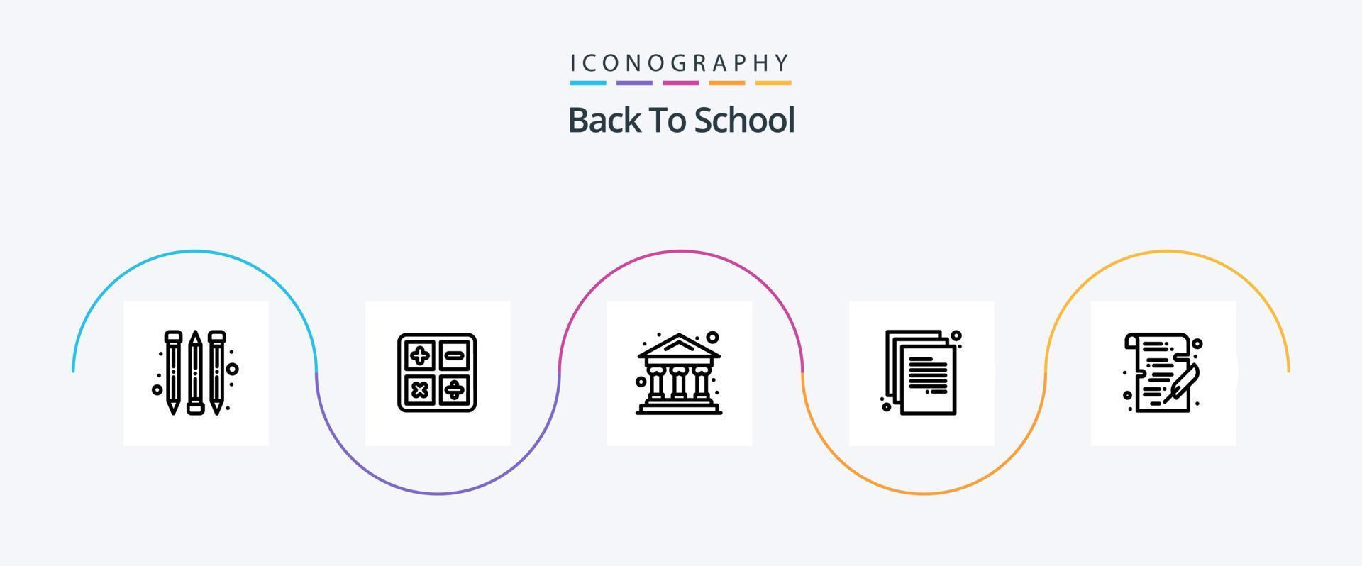 tillbaka till skola linje 5 ikon packa Inklusive . skriva. pengar. studie. papper vektor