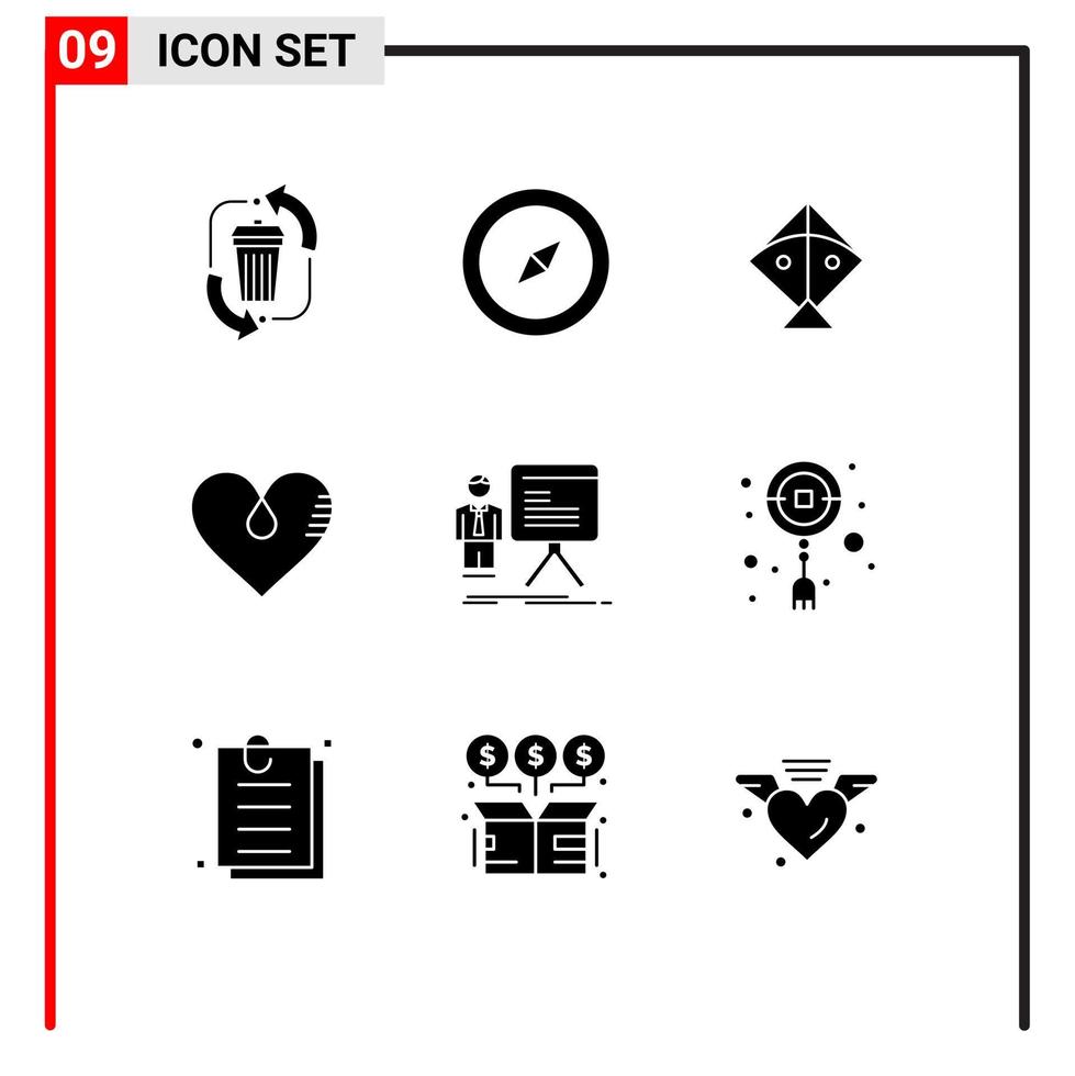 satz von 9 modernen ui-symbolen symbole zeichen für geschäftsmann geschenk drachen lieblingsliebe editierbare vektordesignelemente vektor
