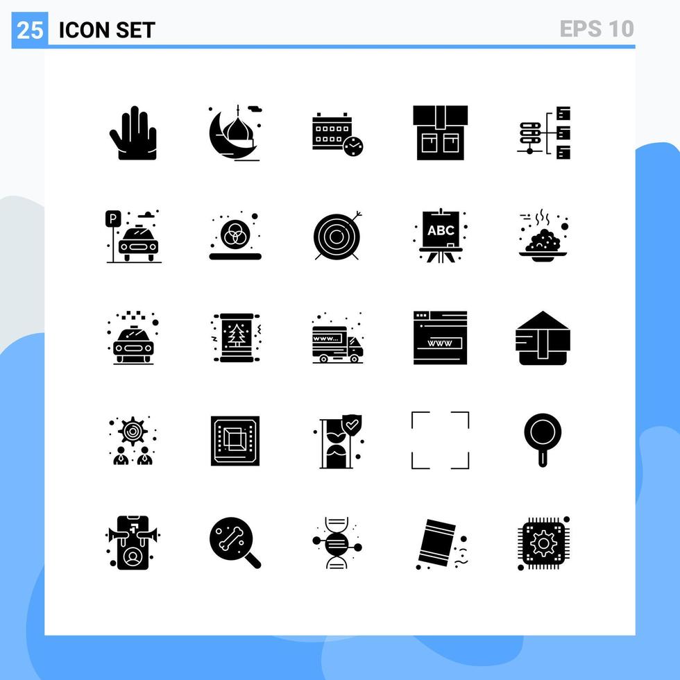 25 solides Glyphenkonzept für mobile Websites und Apps Social Server Kalender Netzwerktasche editierbare Vektordesign-Elemente vektor