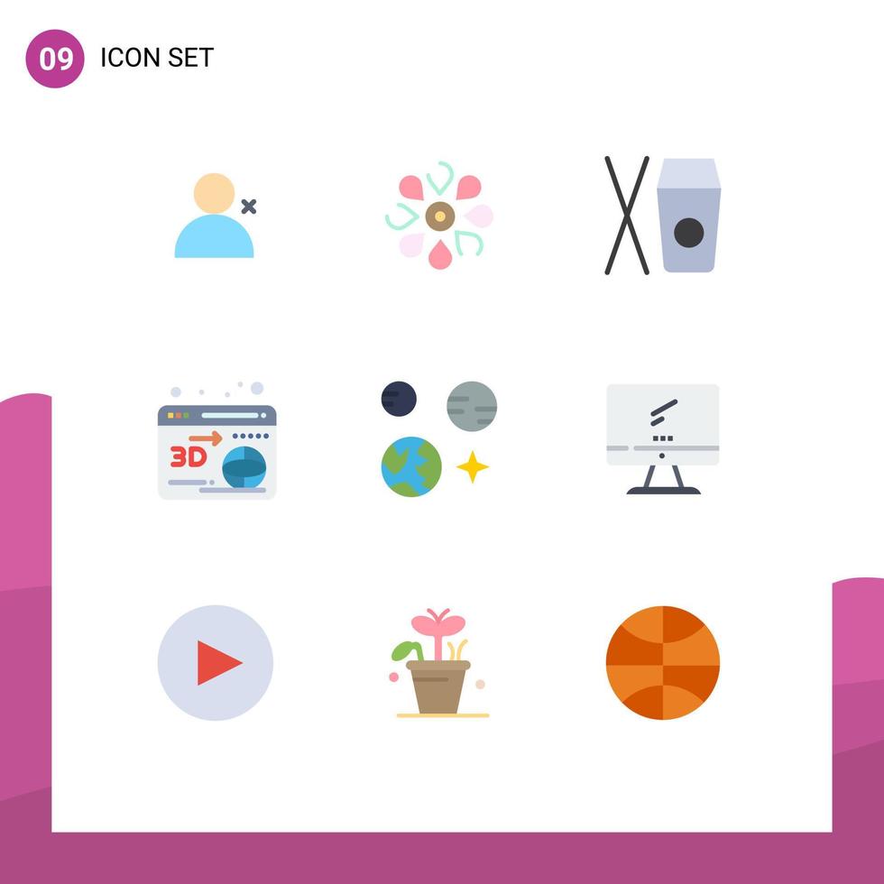 piktogram uppsättning av 9 enkel platt färger av Plats jord låda planet skrivare redigerbar vektor design element
