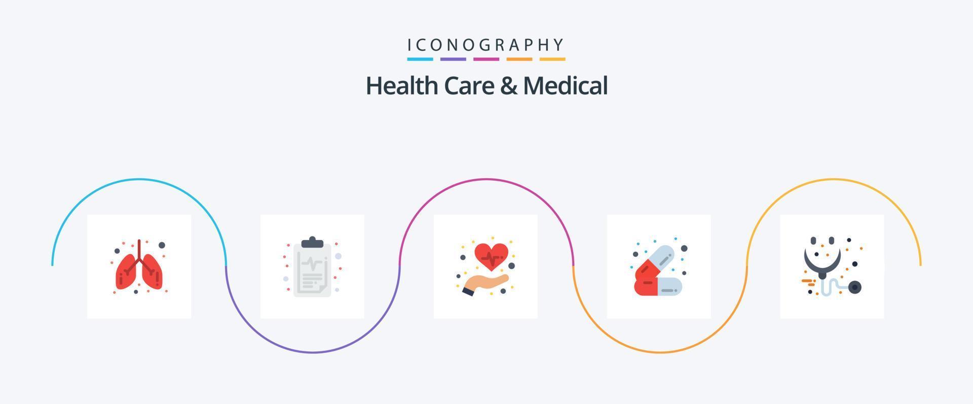 hälsa vård och medicinsk platt 5 ikon packa Inklusive hälsa. mediciner. vård. hälsa. vård vektor