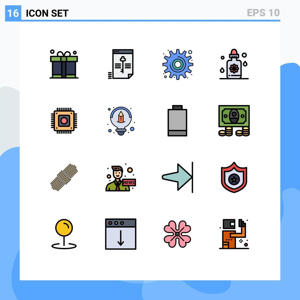 mobil gränssnitt platt Färg fylld linje uppsättning av 16 piktogram av hårdvara spa data behandling verktyg redigerbar kreativ vektor design element