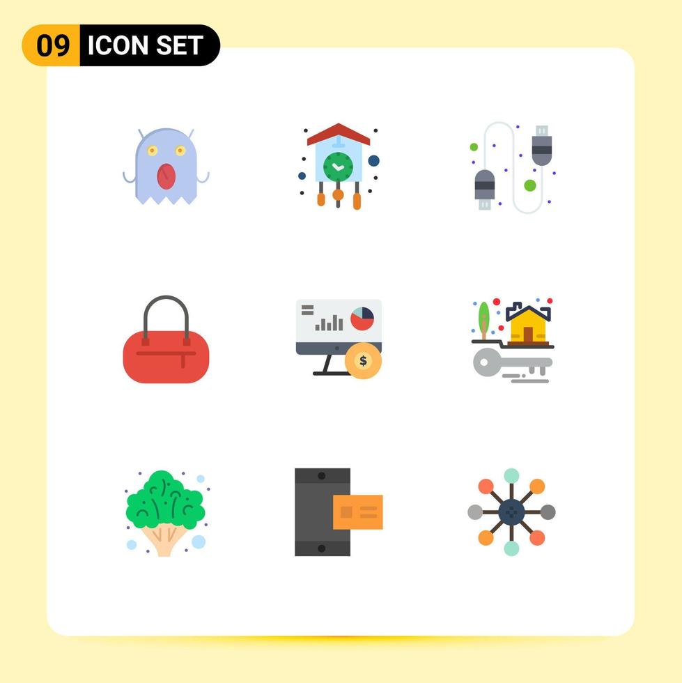 satz von 9 modernen ui-symbolen symbole zeichen für hausschlüssel graph kabel online mode editierbare vektordesignelemente vektor