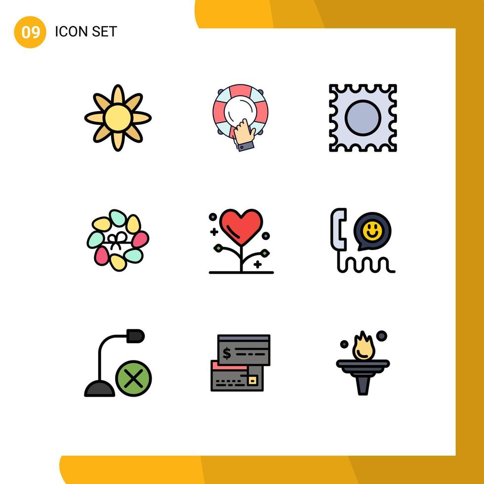 9 Benutzeroberfläche Filledline Flat Color Pack mit modernen Zeichen und Symbolen für Gesundheit, Fitness, Medikament, Krankheit, Blume, bearbeitbare Vektordesign-Elemente vektor