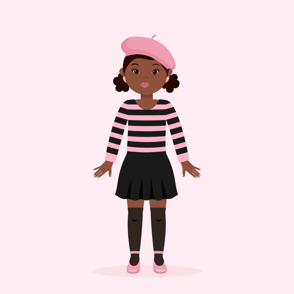kleines schwarzes Mädchen, das Pariser Mode trägt vektor