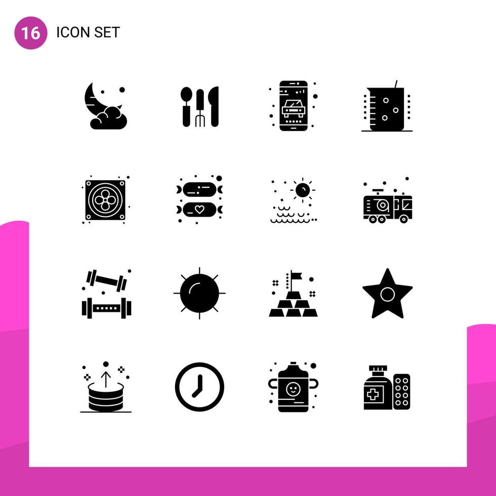 16 universelle solide Glyphen für Web- und mobile Anwendungen Labor chemische Industrie Reisen chemisches Taxi editierbare Vektordesign-Elemente vektor
