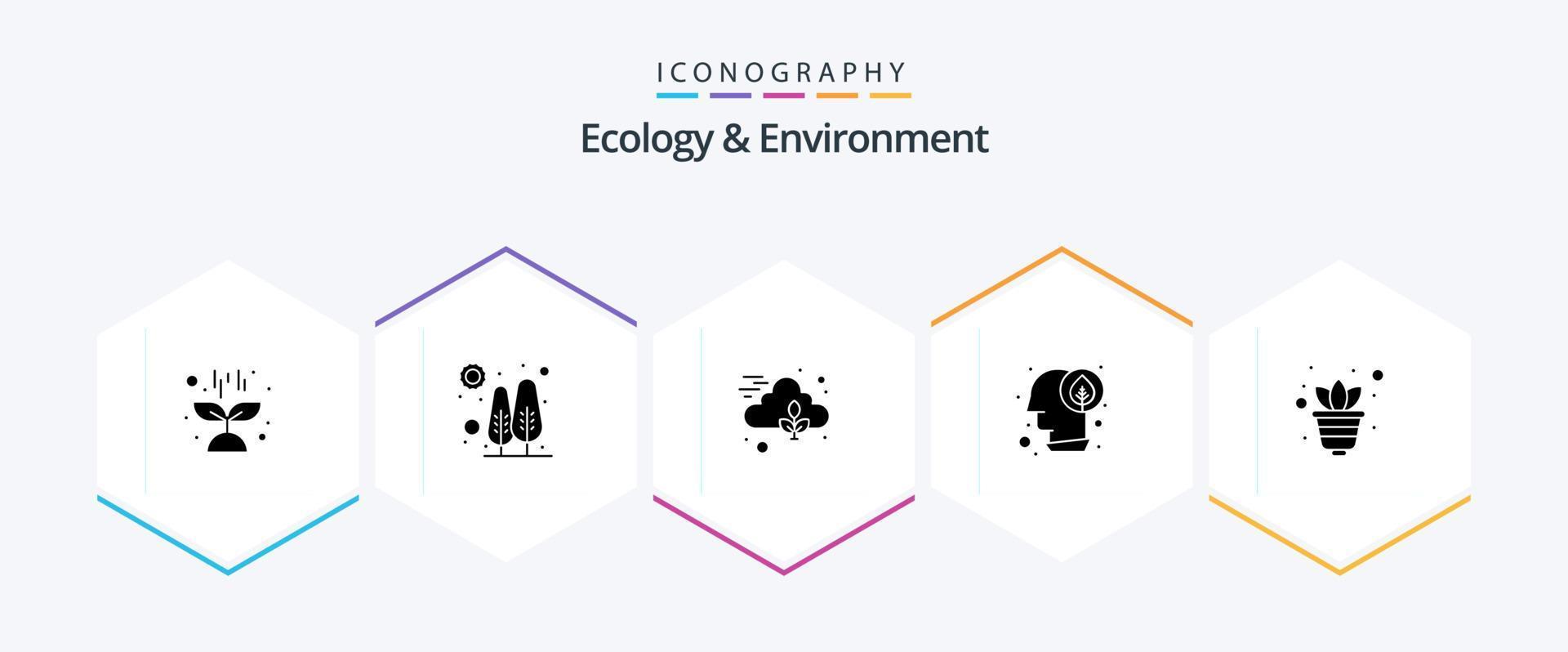 Ökologie und Umwelt 25 Glyphen-Icon-Pack inklusive Anbau. denken. Wolke. Anlage. Idee vektor