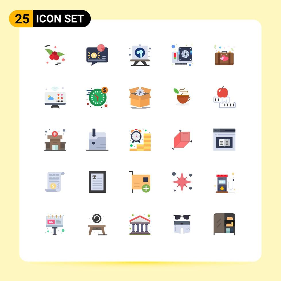 Gruppe von 25 modernen flachen Farben, die für bearbeitbare Vektordesign-Elemente für Aktenkoffer-Videozeichenhardwarekarten festgelegt werden vektor
