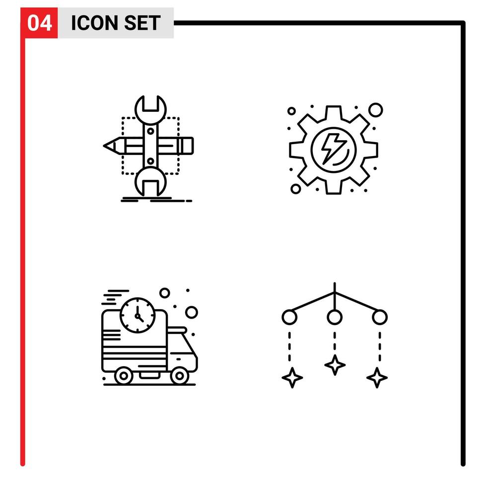 Benutzerschnittstellenpaket mit 4 grundlegenden Filledline-Flachfarben von Build Delivery Sketch Gear Truck editierbare Vektordesign-Elemente vektor