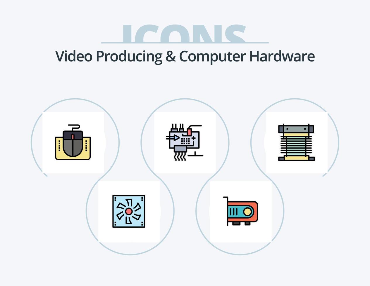 Videoproduktion und Computerhardware-Linie gefüllt Icon Pack 5 Icon Design. Leistung. Computer. Maschinenbau. ac. Kabel vektor