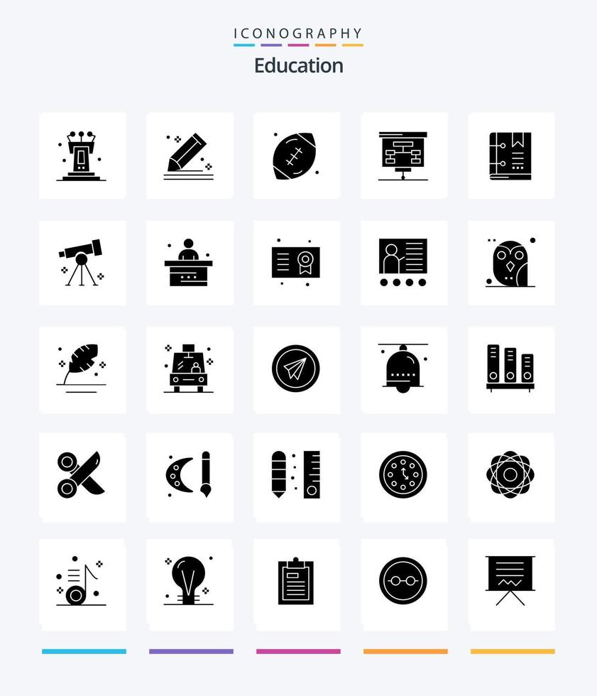 kreative Bildung 25 Glyph solid black Icon Pack wie Statistiken. Grafik. Schreibwaren. Diagramm. Spiel vektor