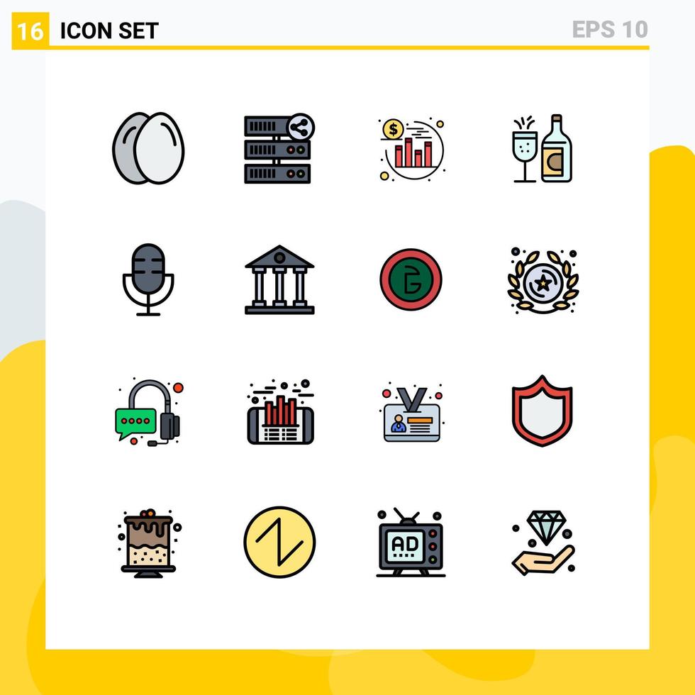 uppsättning av 16 modern ui ikoner symboler tecken för mikrofon enheter investering ddrink flaska redigerbar kreativ vektor design element