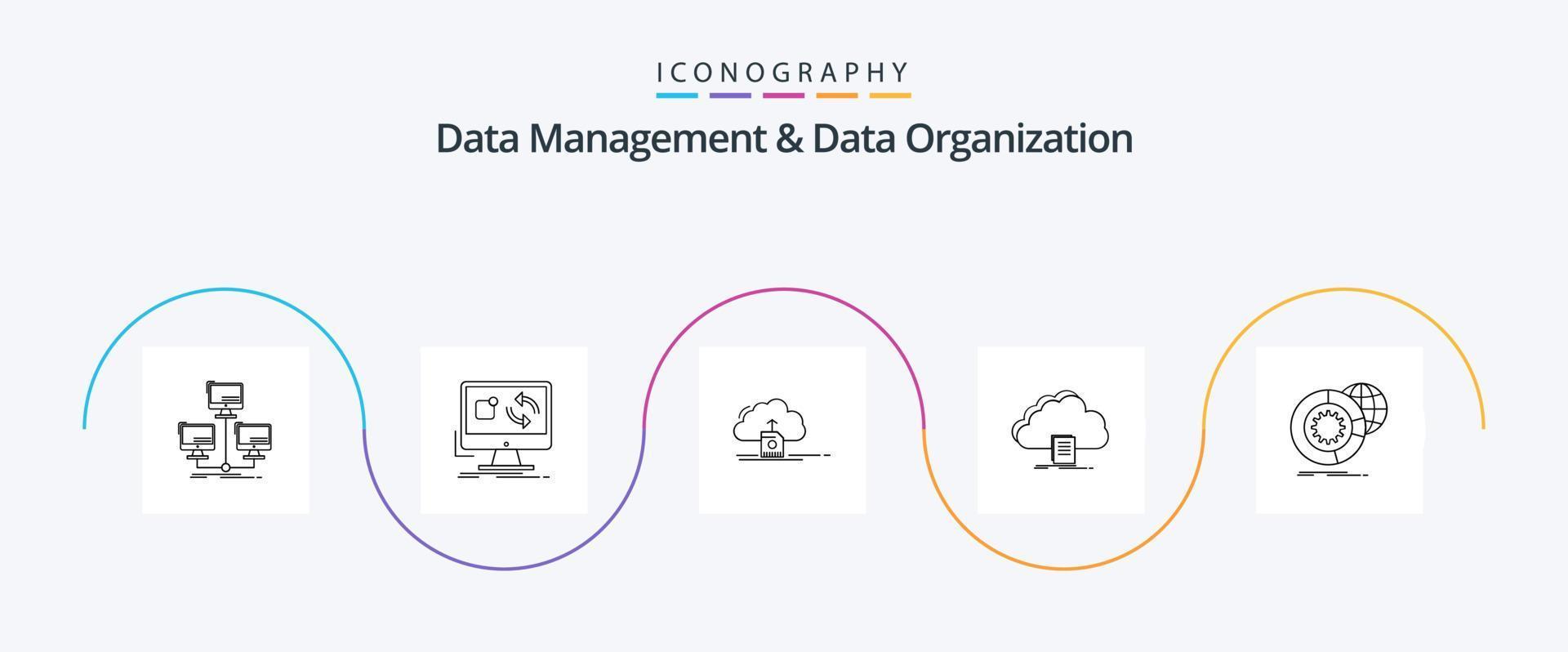 data förvaltning och data organisation linje 5 ikon packa Inklusive dokumentera. moln. Installera. datoranvändning. spara vektor