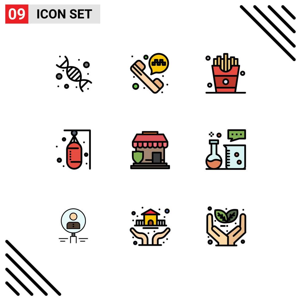 Stock Vector Icon Pack mit 9 Zeilen Zeichen und Symbolen für Versicherungssandgetränk Boxsack editierbare Vektordesign-Elemente