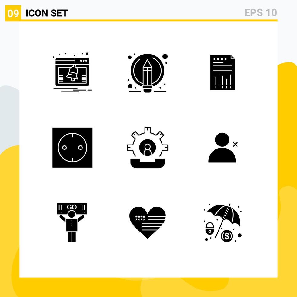 9 universelle solide Glyphen für Web- und mobile Anwendungen, moderne Haushaltsgeräte, Tabellenkalkulation, Bericht, Diagramm, editierbare Vektordesign-Elemente vektor