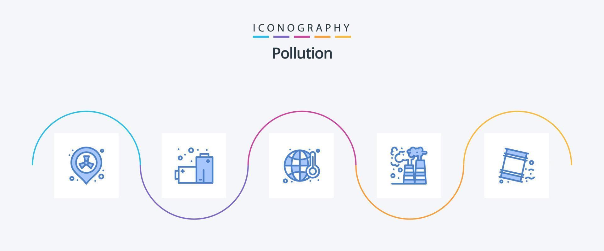 Umweltverschmutzung blau 5 Icon Pack inklusive Müll. Fässer. Verschmutzung. Abfall. Gas vektor