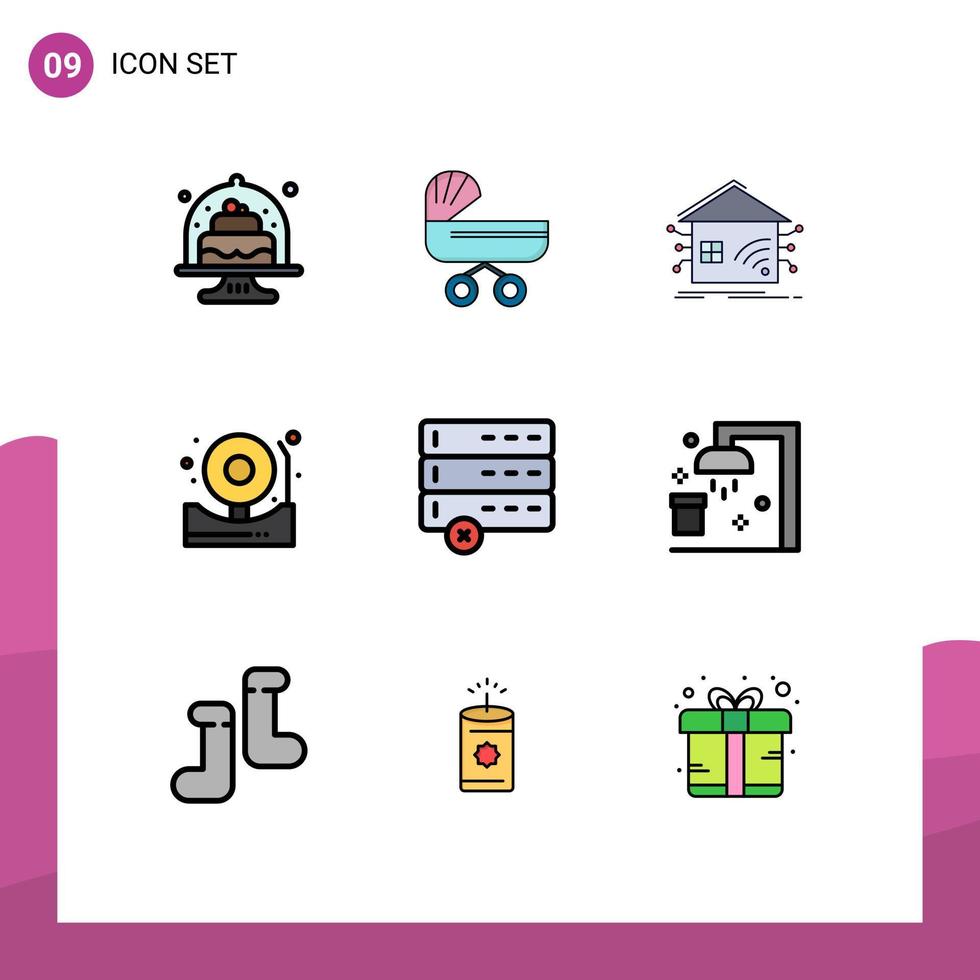 Gruppe von 9 gefüllten flachen Farbzeichen und Symbolen für Klingelalarm Push-Netzwerkhaus editierbare Vektordesign-Elemente vektor