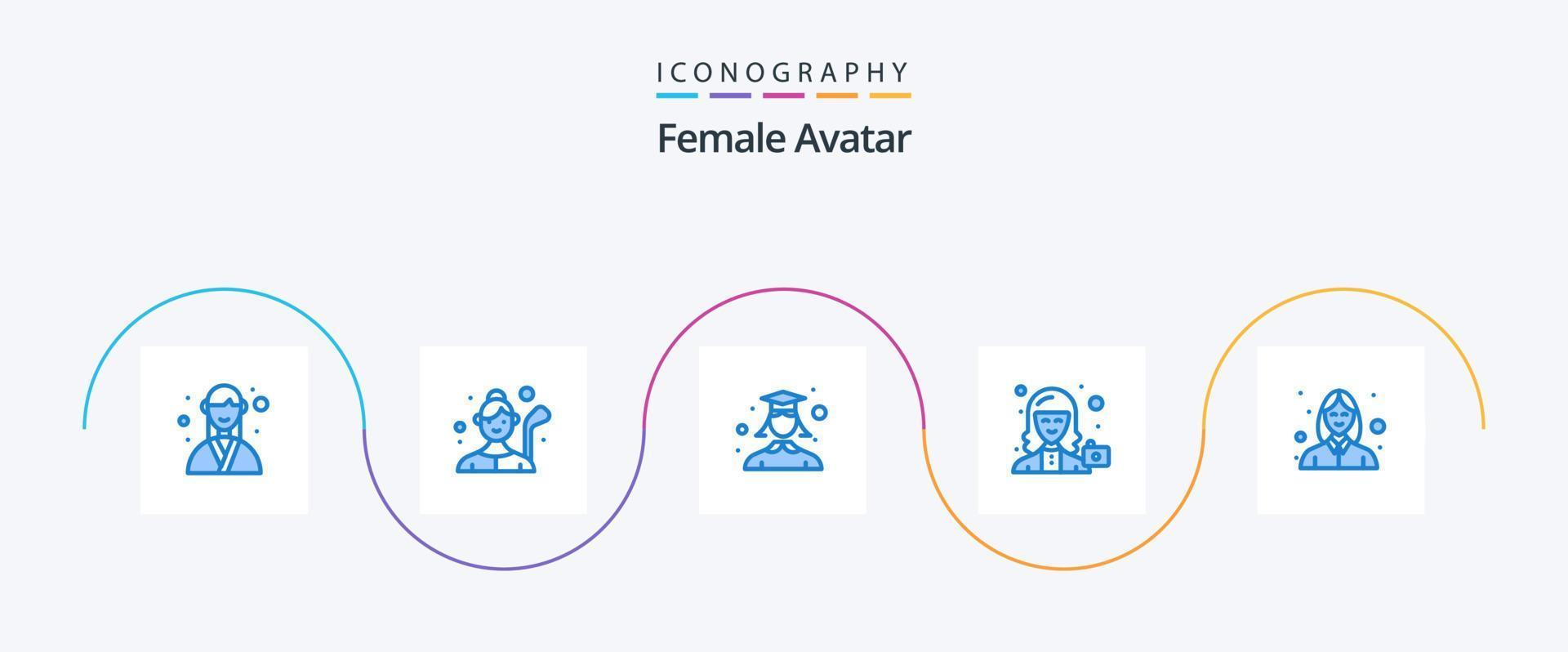 kvinna avatar blå 5 ikon packa Inklusive profil. kamera. golfspelare. avatar. studerande vektor